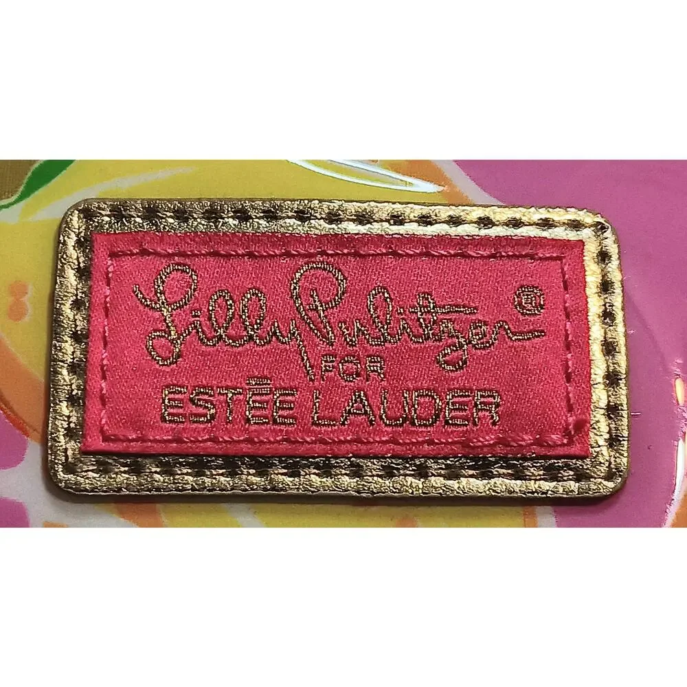 Lilly Pulitzer Estee Lauder Waterproof Makeup Bag Pink w Lemon Print Zip Pouch